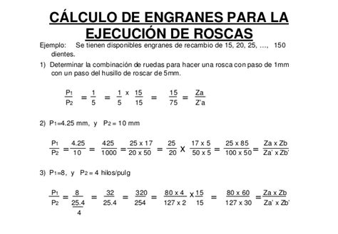 fórmulas de roscado